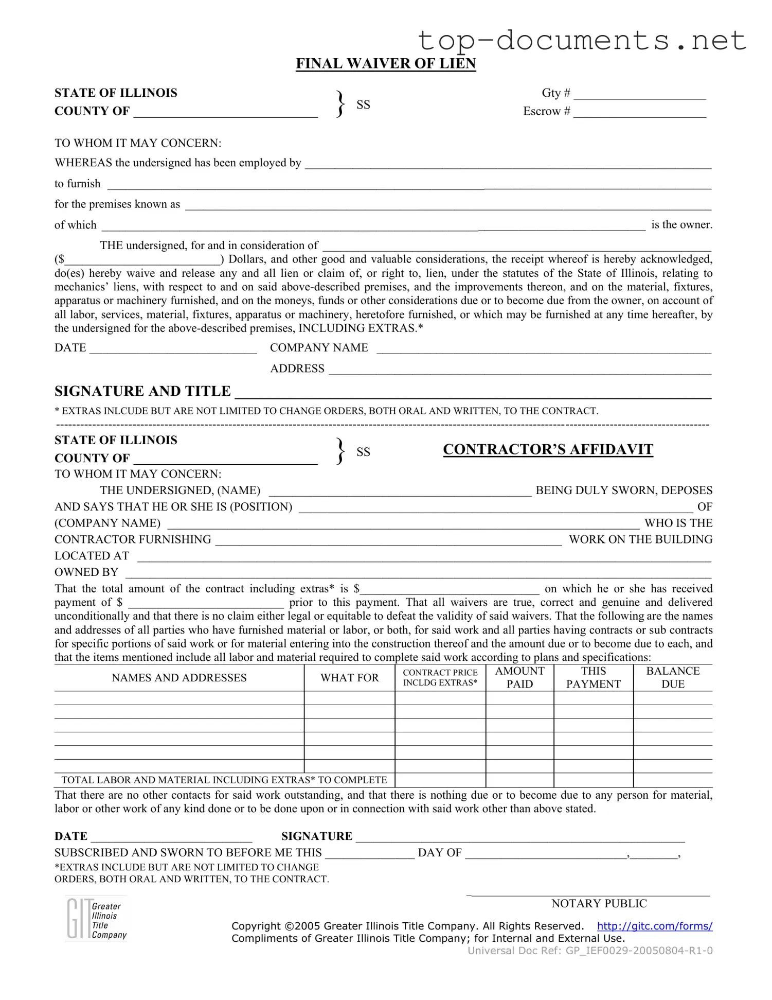 Free Illinois Final Waiver Of Lien PDF Form
