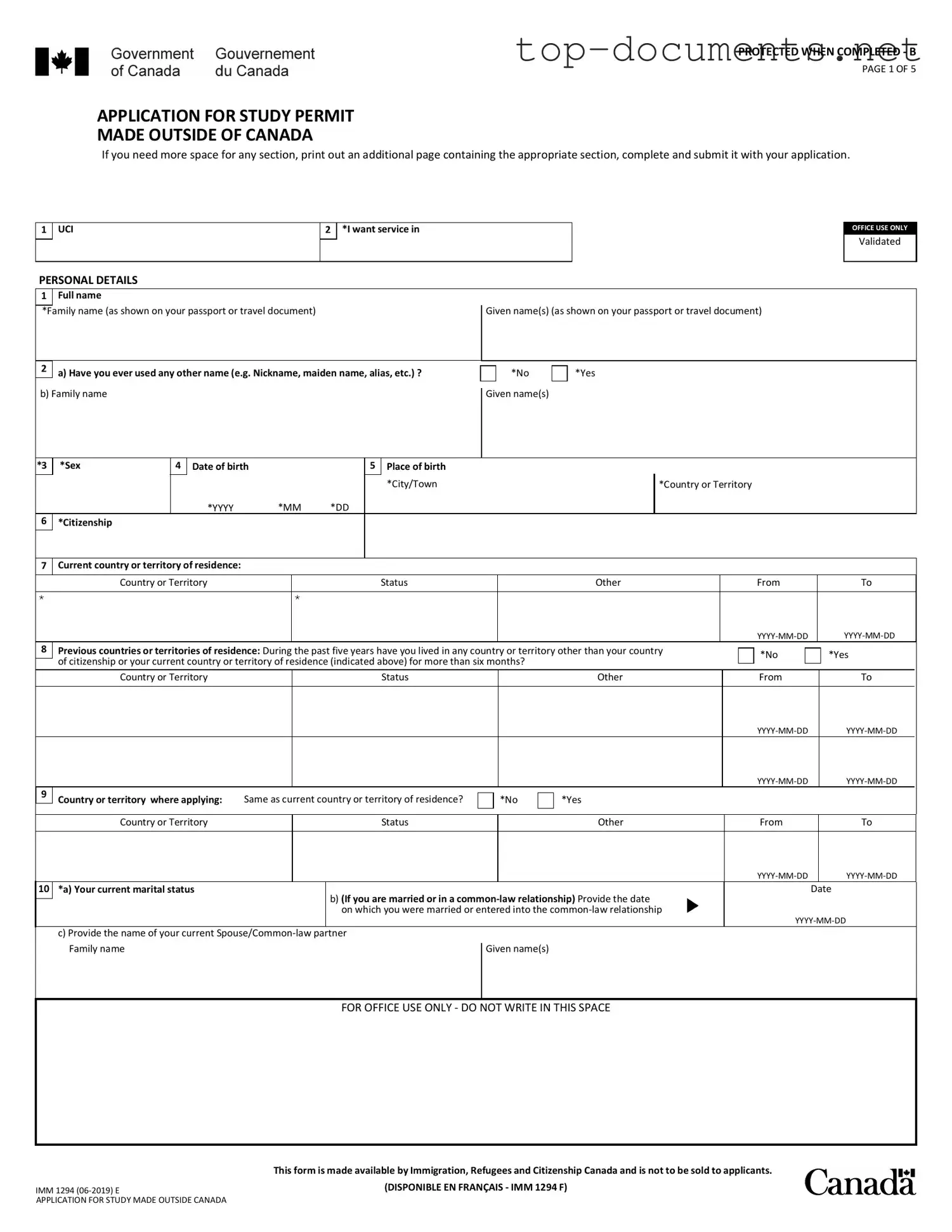 Free Imm 1294 PDF Form