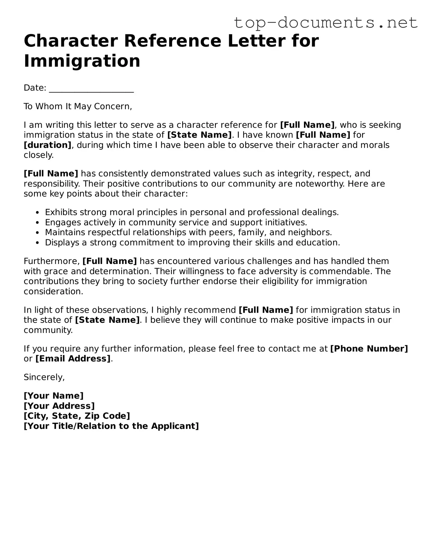 Attorney-Verified Character Reference Letter for Immigration Form