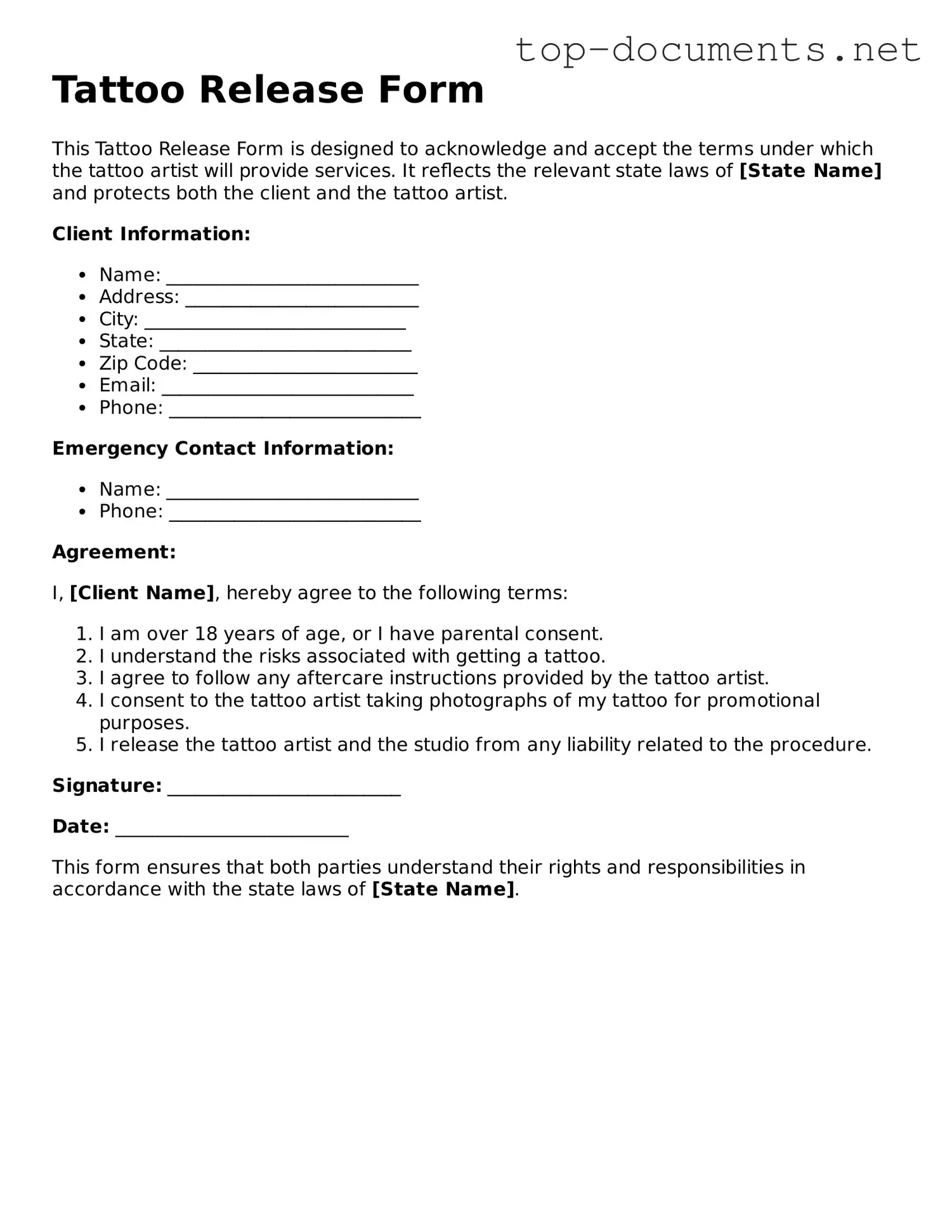 Attorney-Verified Tattoo Release Form