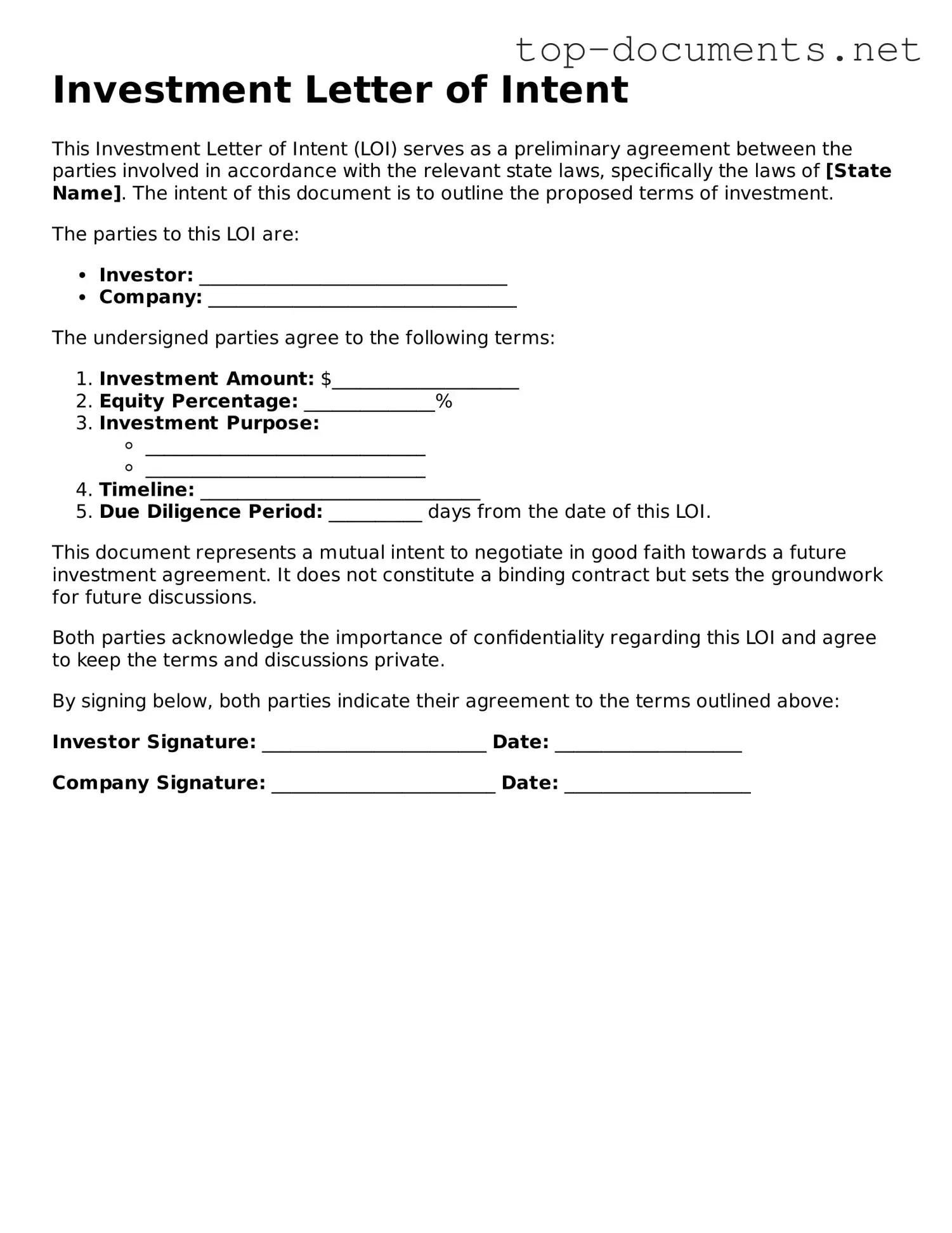 Attorney-Verified Investment Letter of Intent Form