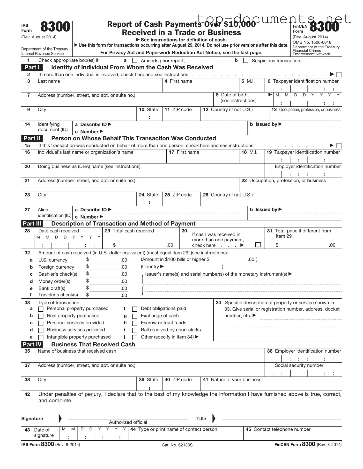 Free IRS 8300 PDF Form