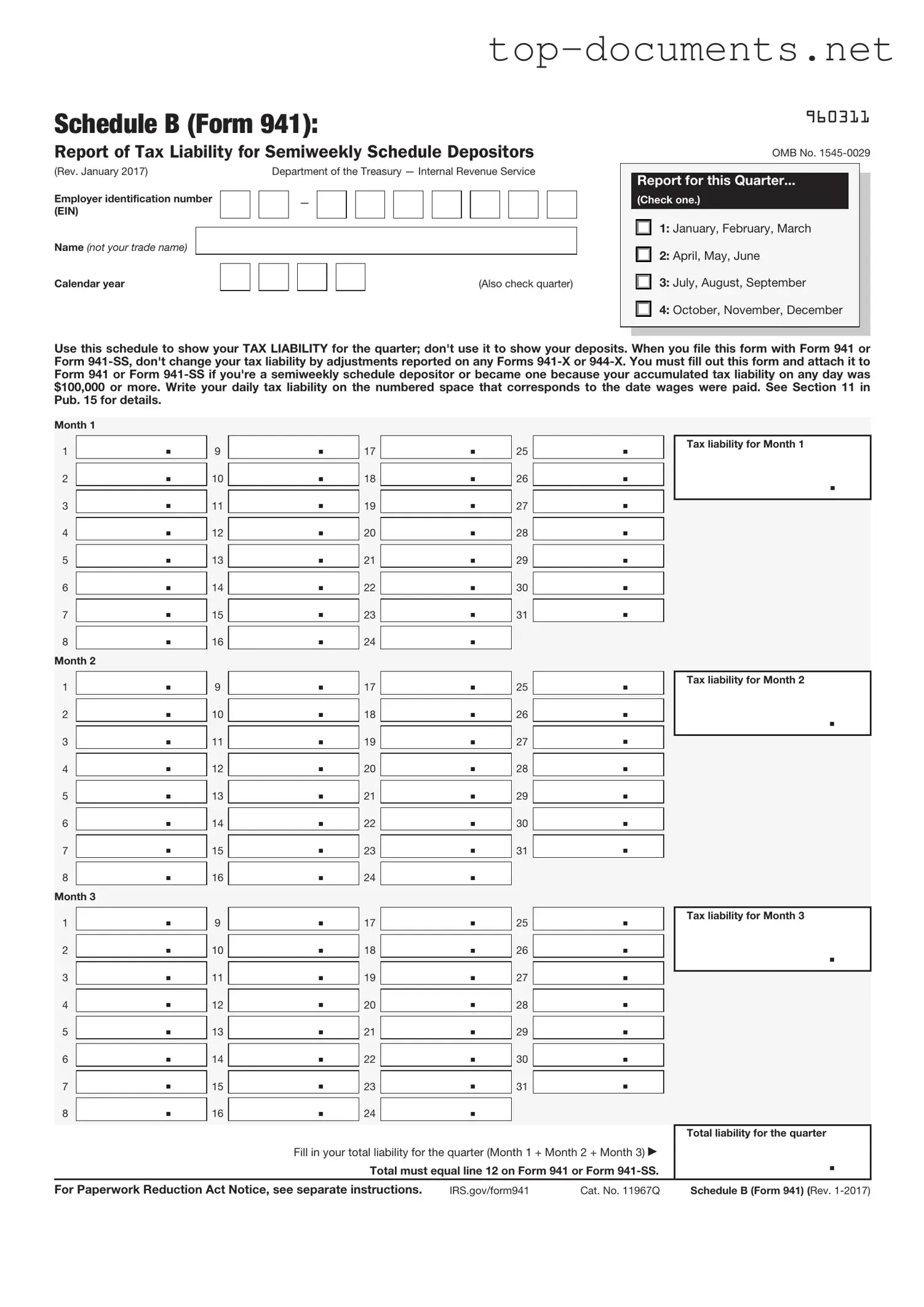 Free IRS Schedule B 941 PDF Form