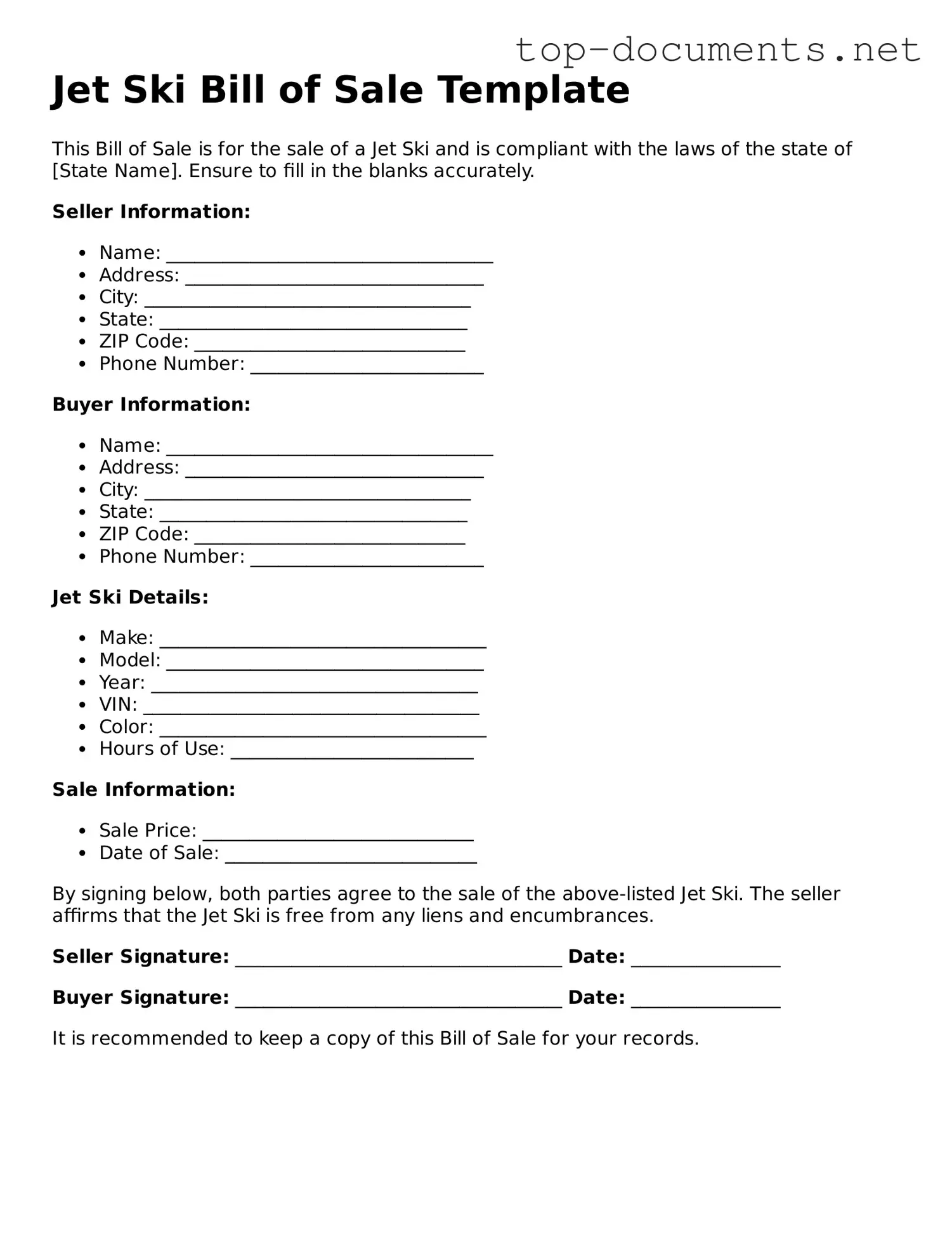 Attorney-Verified Jet Ski Bill of Sale Form