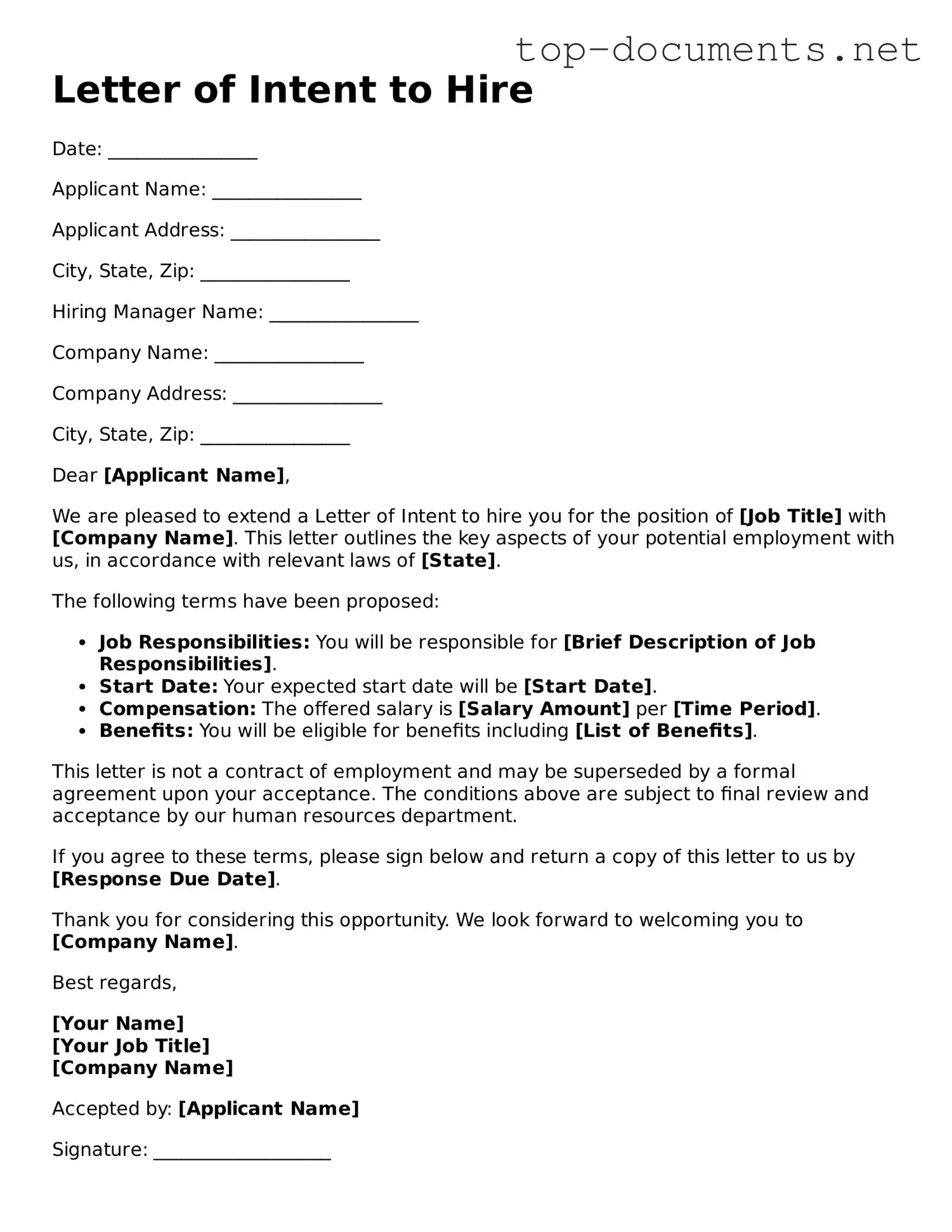 Attorney-Verified Letter of Intent to Hire Form