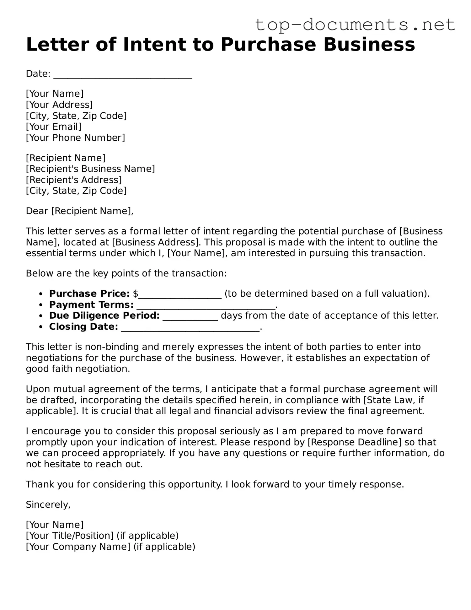 Attorney-Verified Letter of Intent to Purchase Business Form