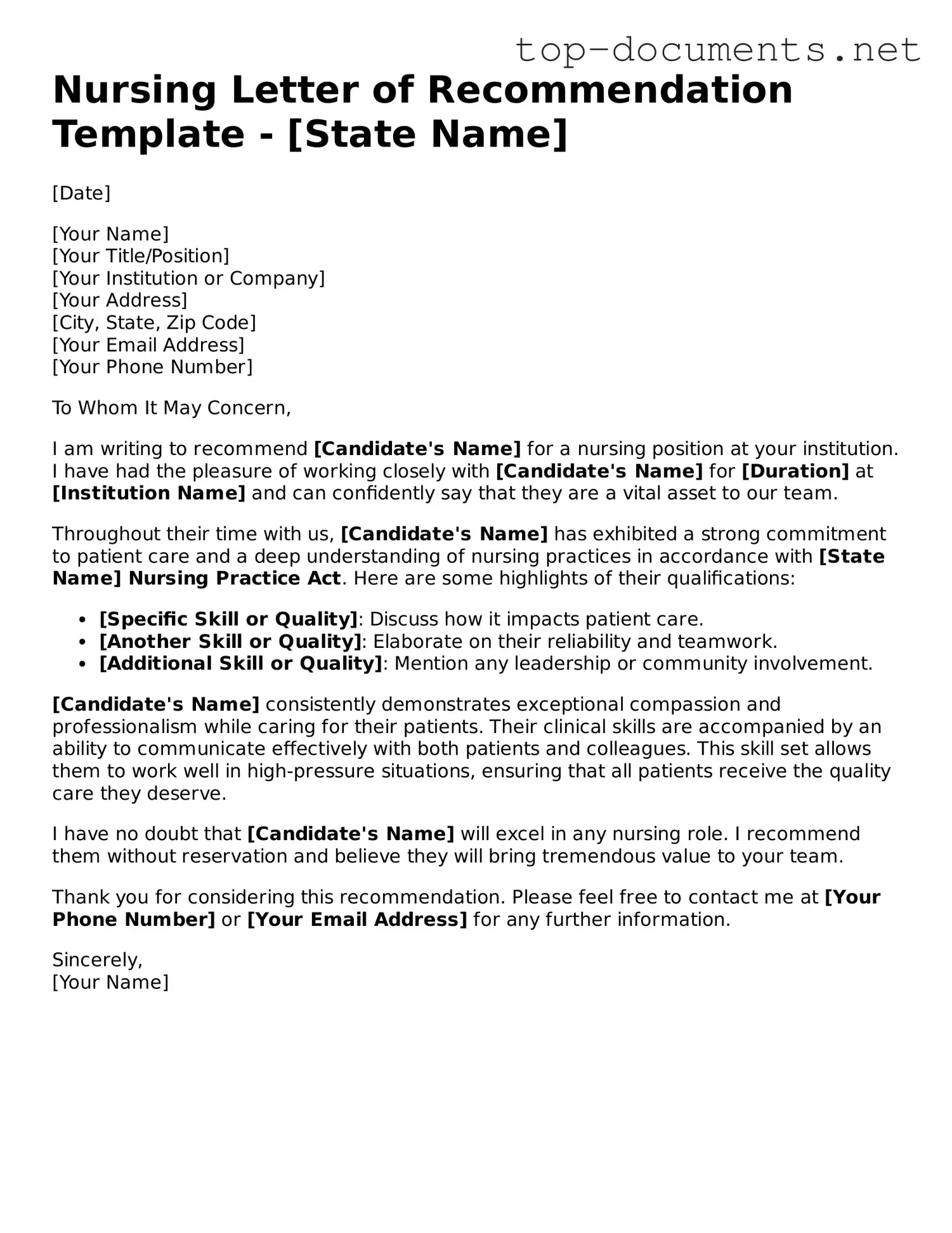 Attorney-Verified Nursing Letter of Recommendation Form