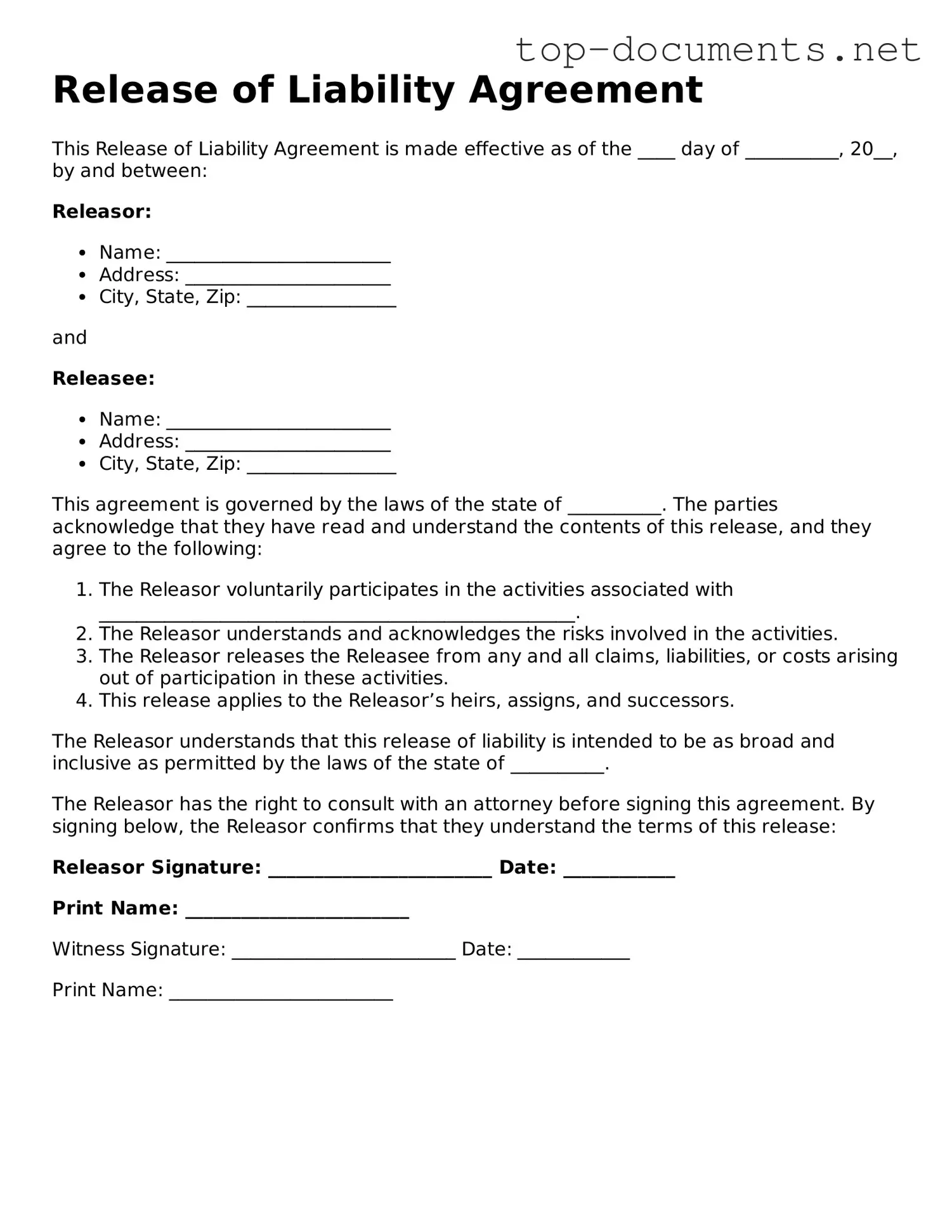 Attorney-Verified Release of Liability Form