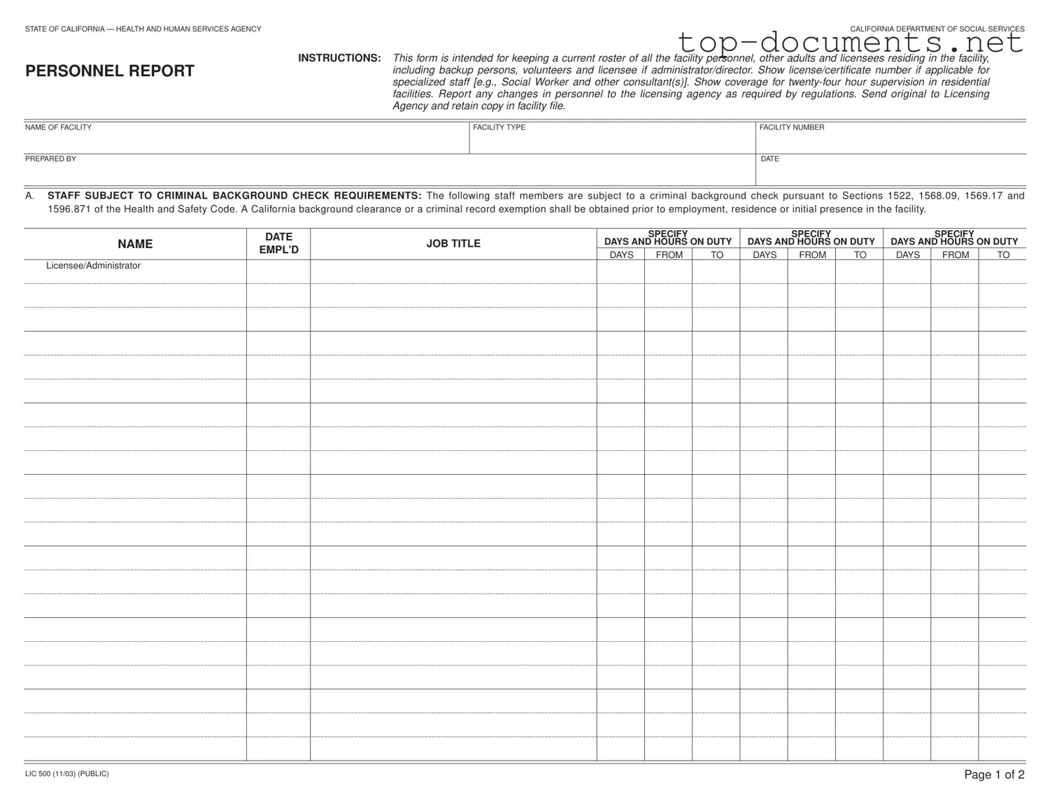 Free Lic 500 PDF Form