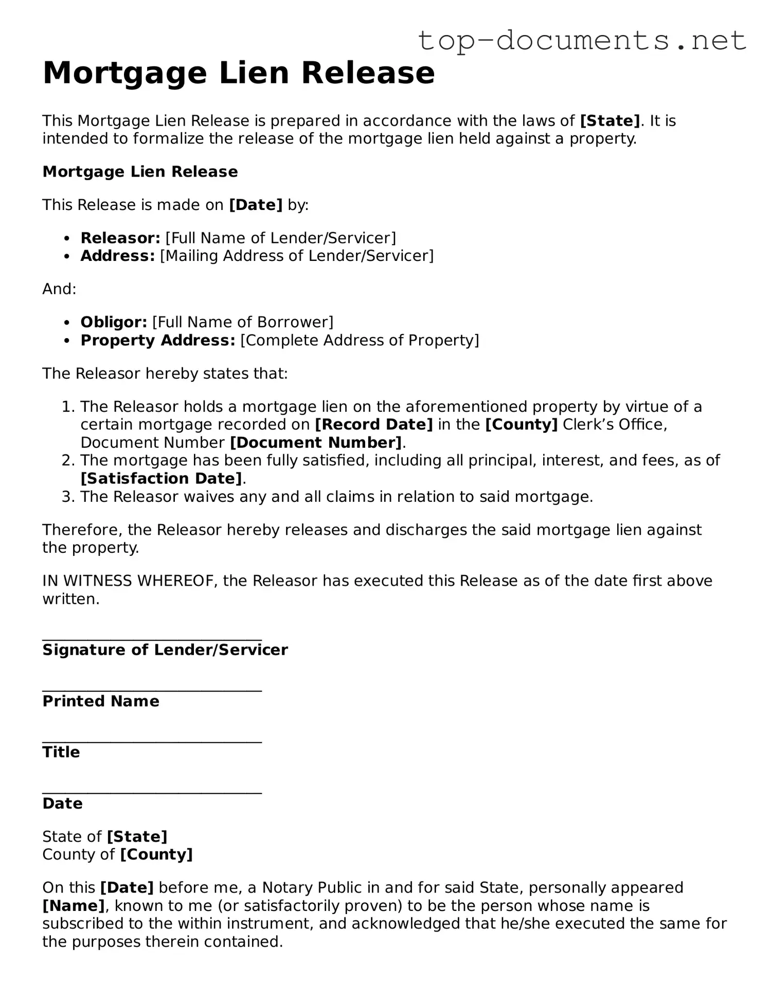 Attorney-Verified Mortgage Lien Release Form