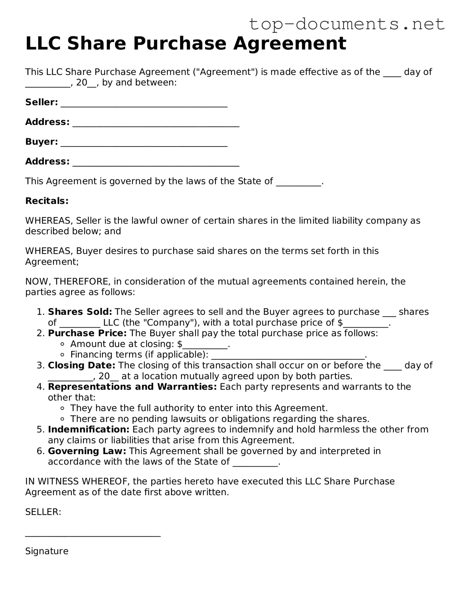 Attorney-Verified LLC Share Purchase Agreement Form