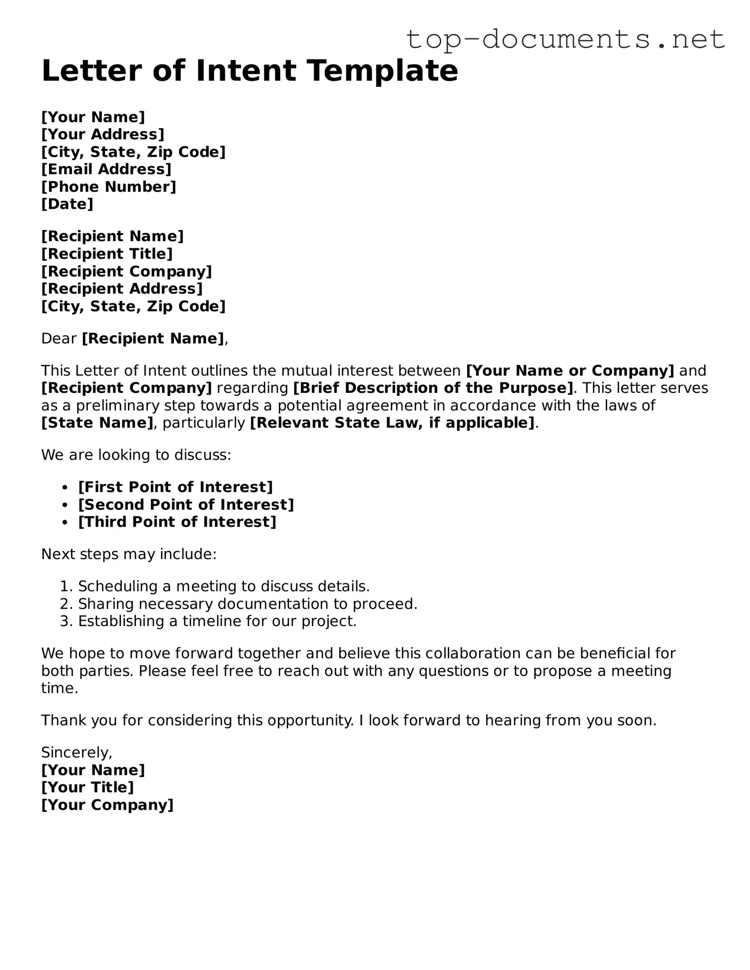 Attorney-Verified Letter of Intent Form