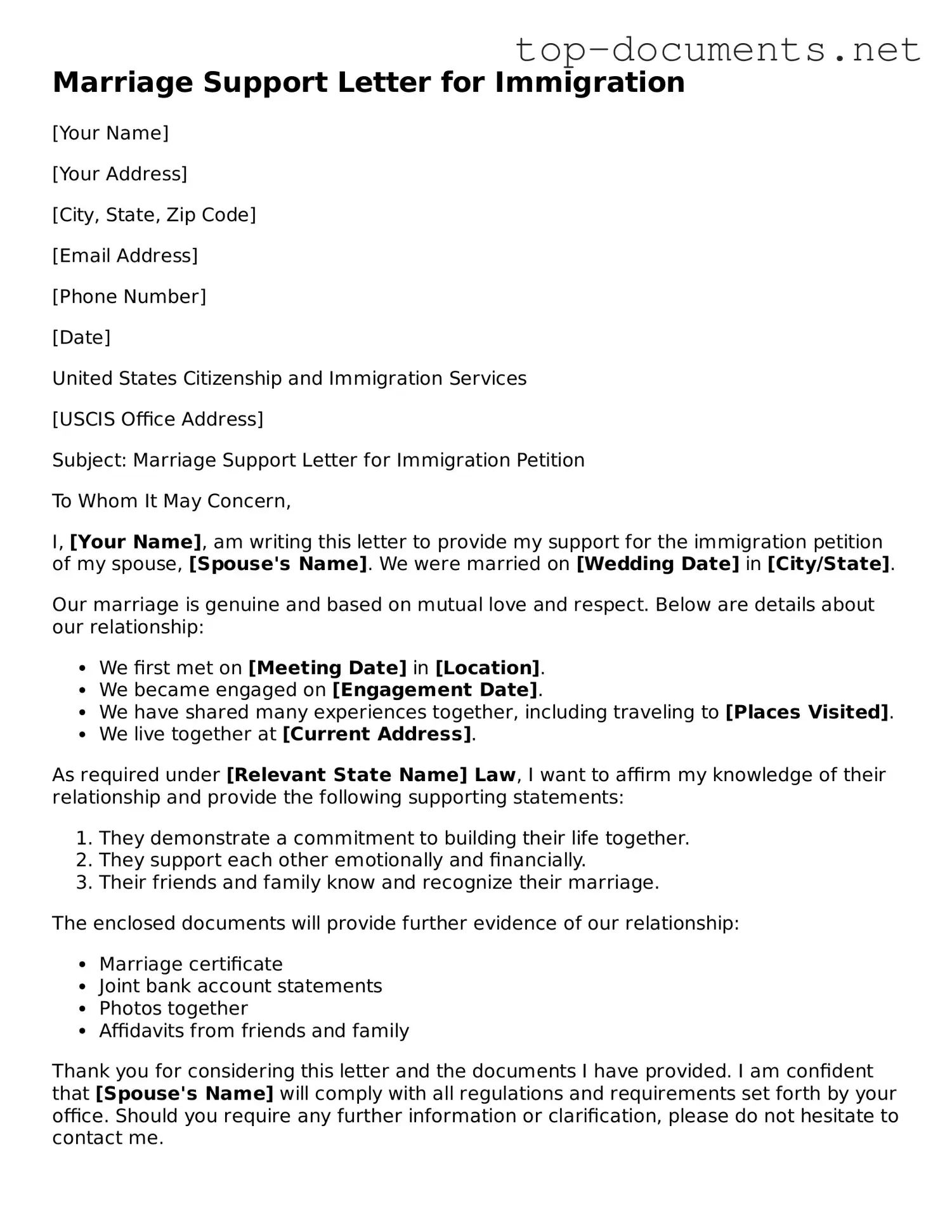 Attorney-Verified Marriage Support Letter for Immigration Form