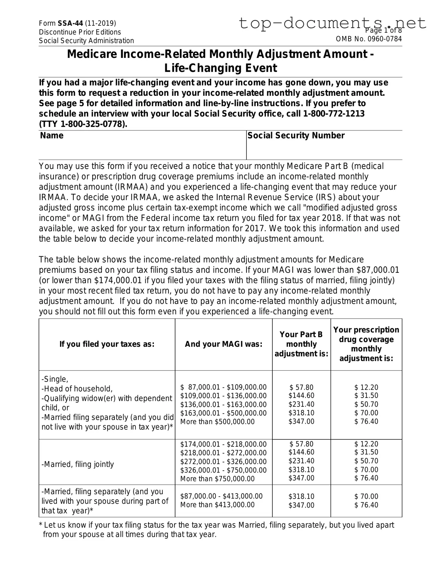 Free SSA SSA-44 PDF Form