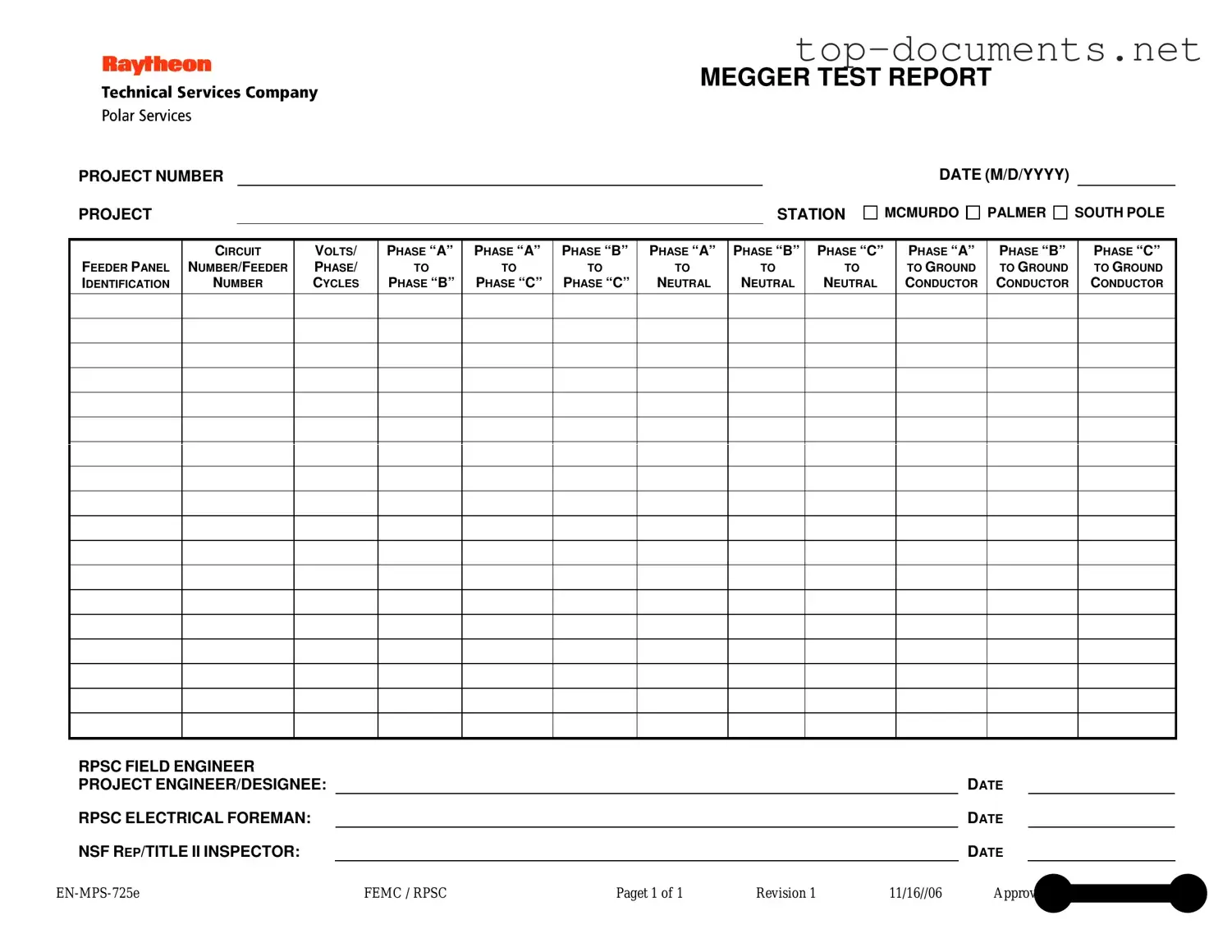 Free Megger Test PDF Form