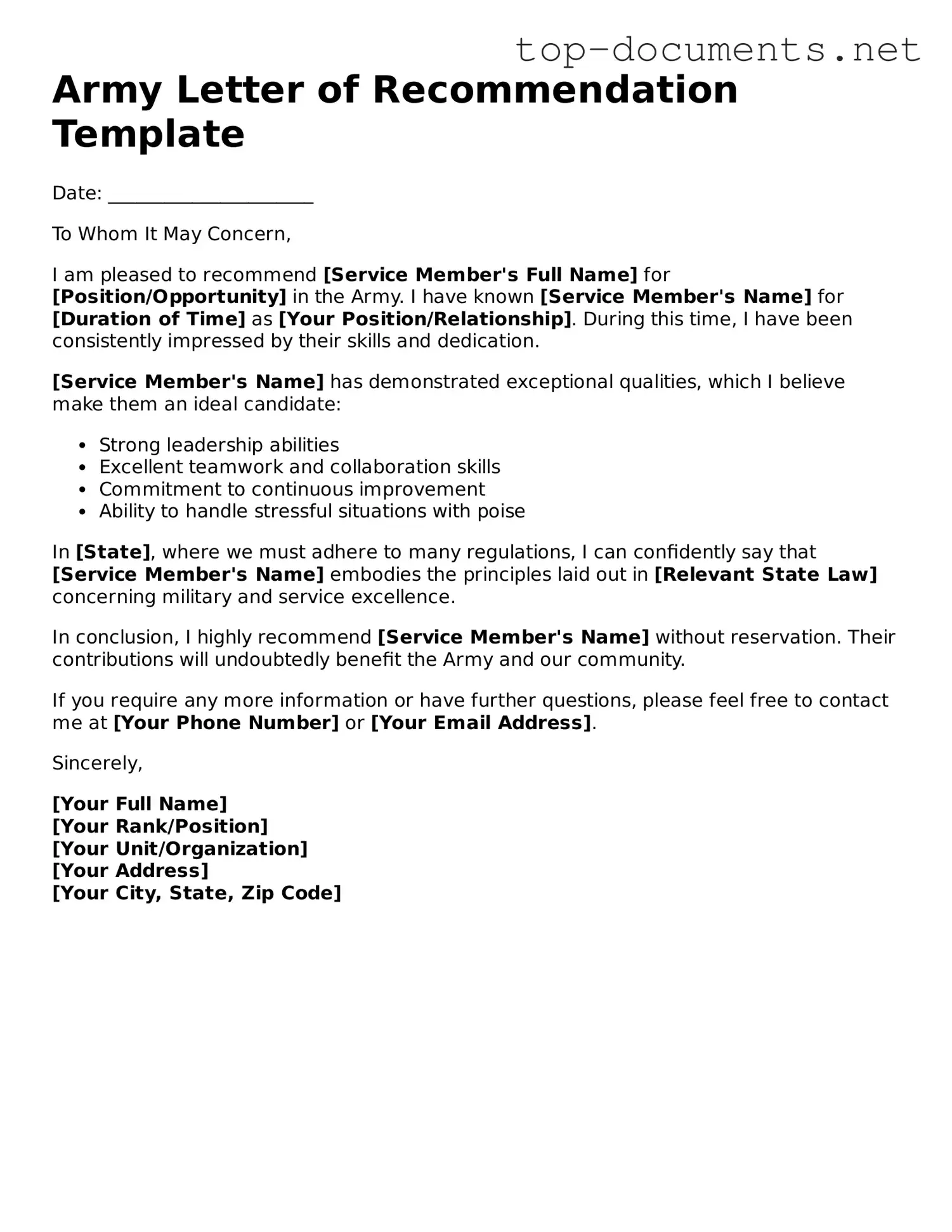 Attorney-Verified Army Letter of Recommendation Form