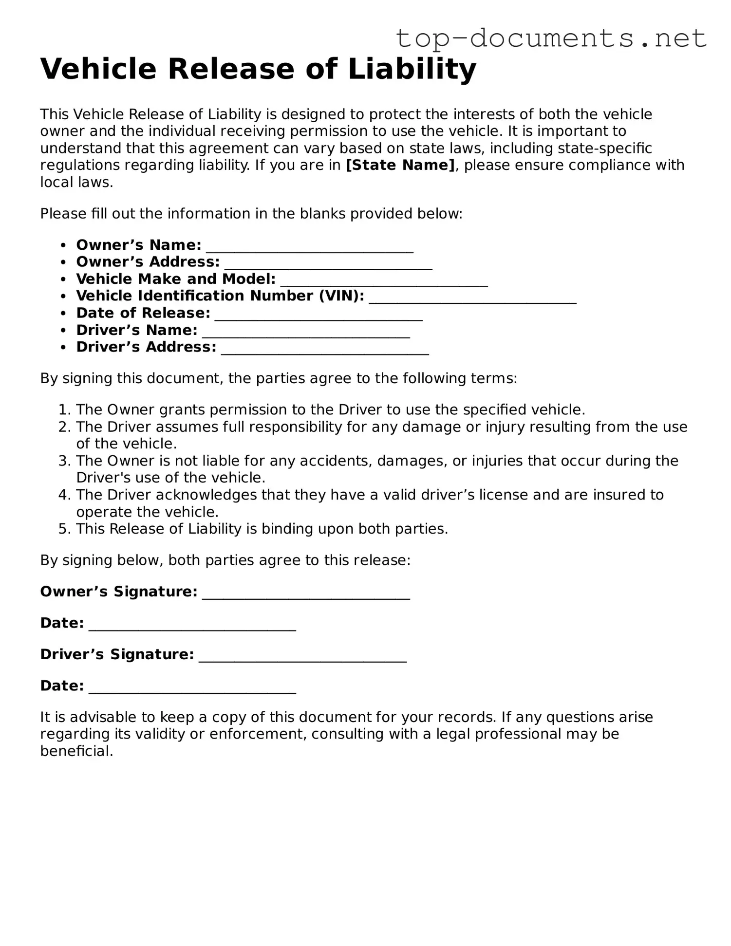 Attorney-Verified Vehicle Release of Liability Form