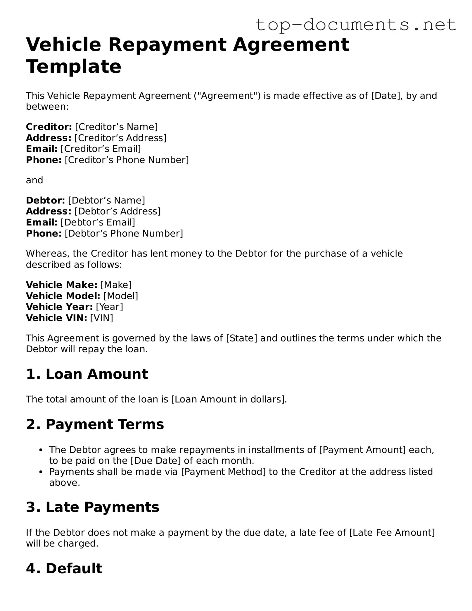 Attorney-Verified Vehicle Repayment Agreement Form
