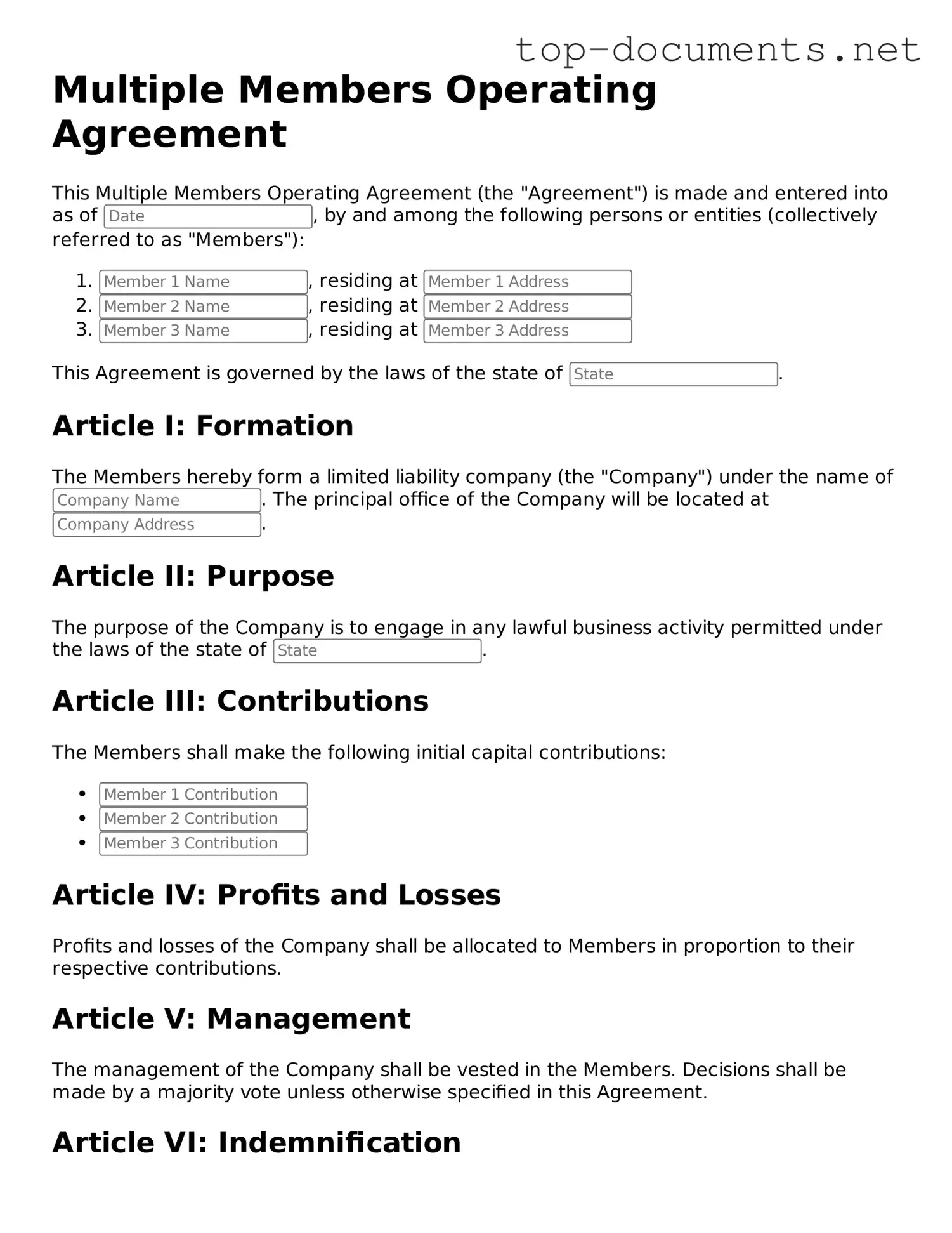 Attorney-Verified Multiple Members Operating Agreement Form