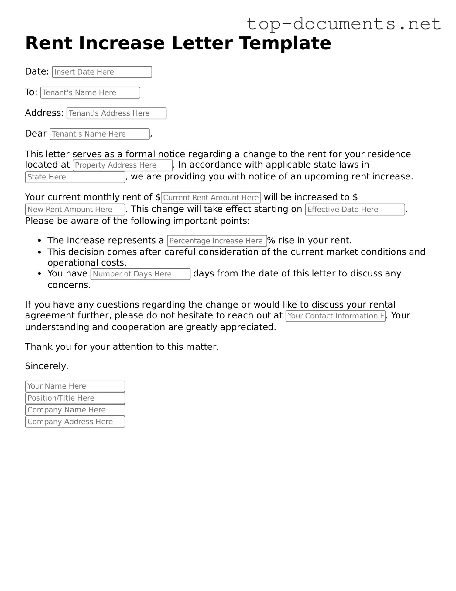 Attorney-Verified Rent Increase Letter Form
