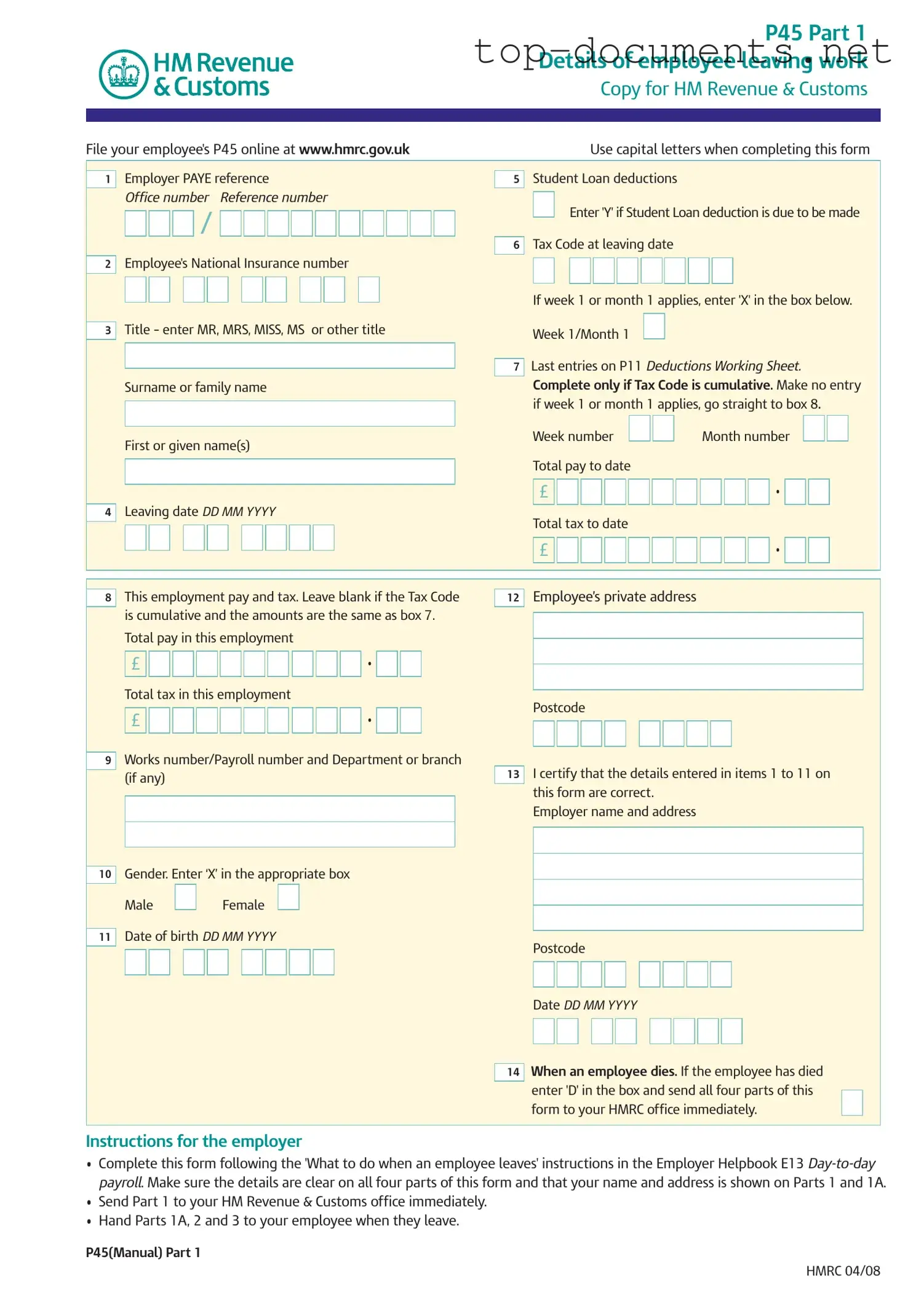 Free P 45 It PDF Form