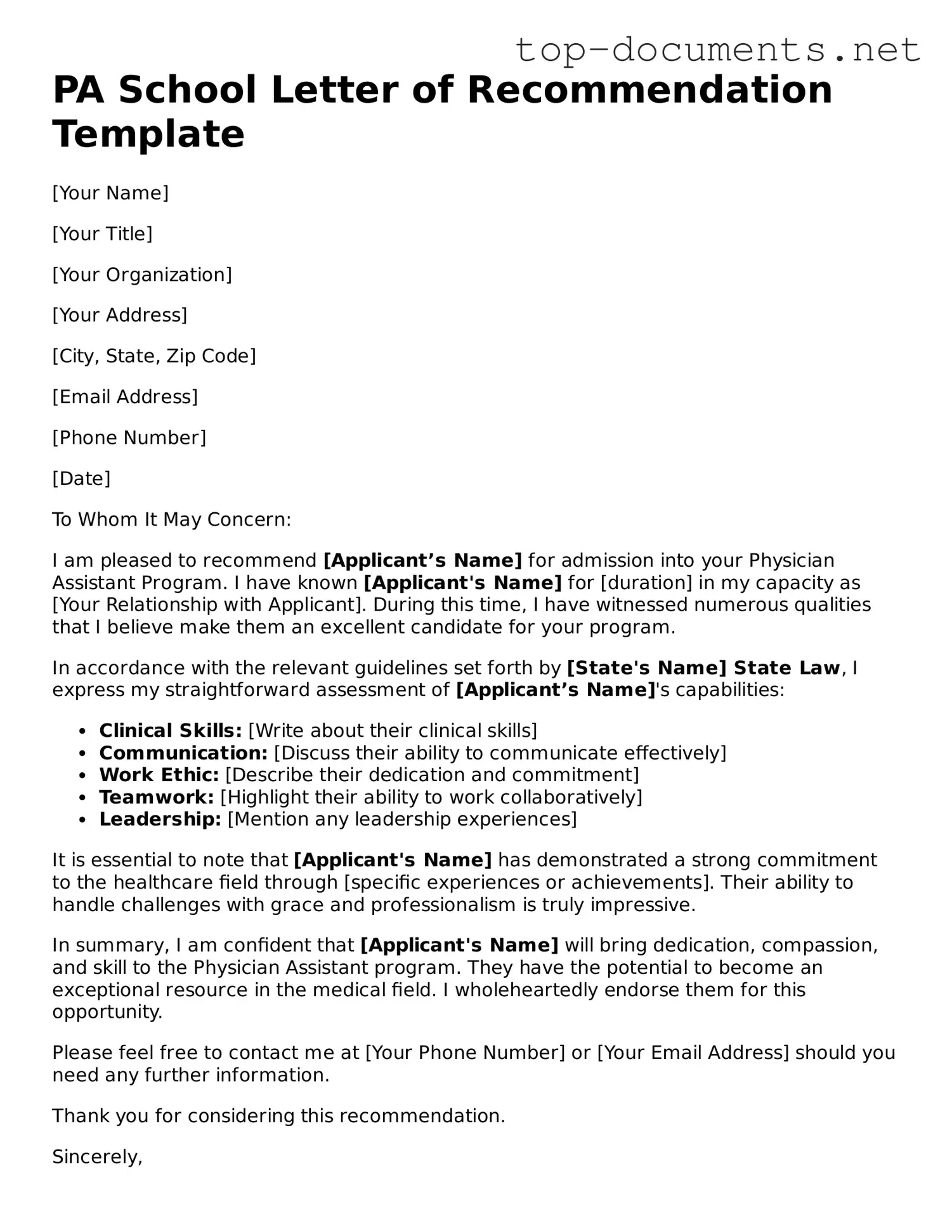 Attorney-Verified PA School Letter of Recommendation Form
