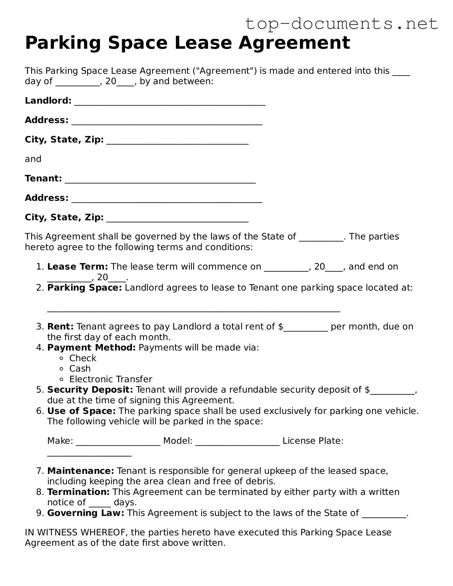 Attorney-Verified Parking Space Lease Agreement Form