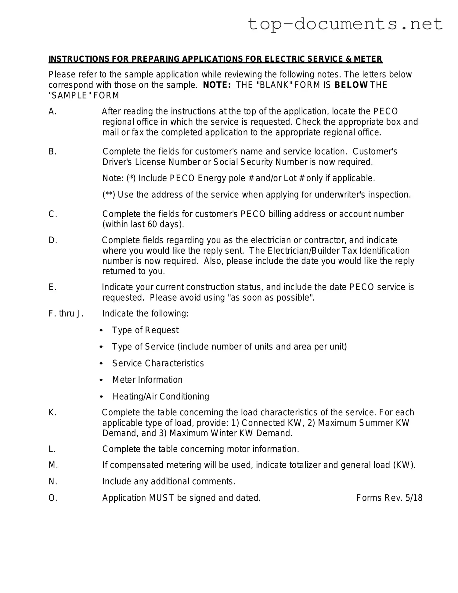 Free Peco Service And Meter Application PDF Form