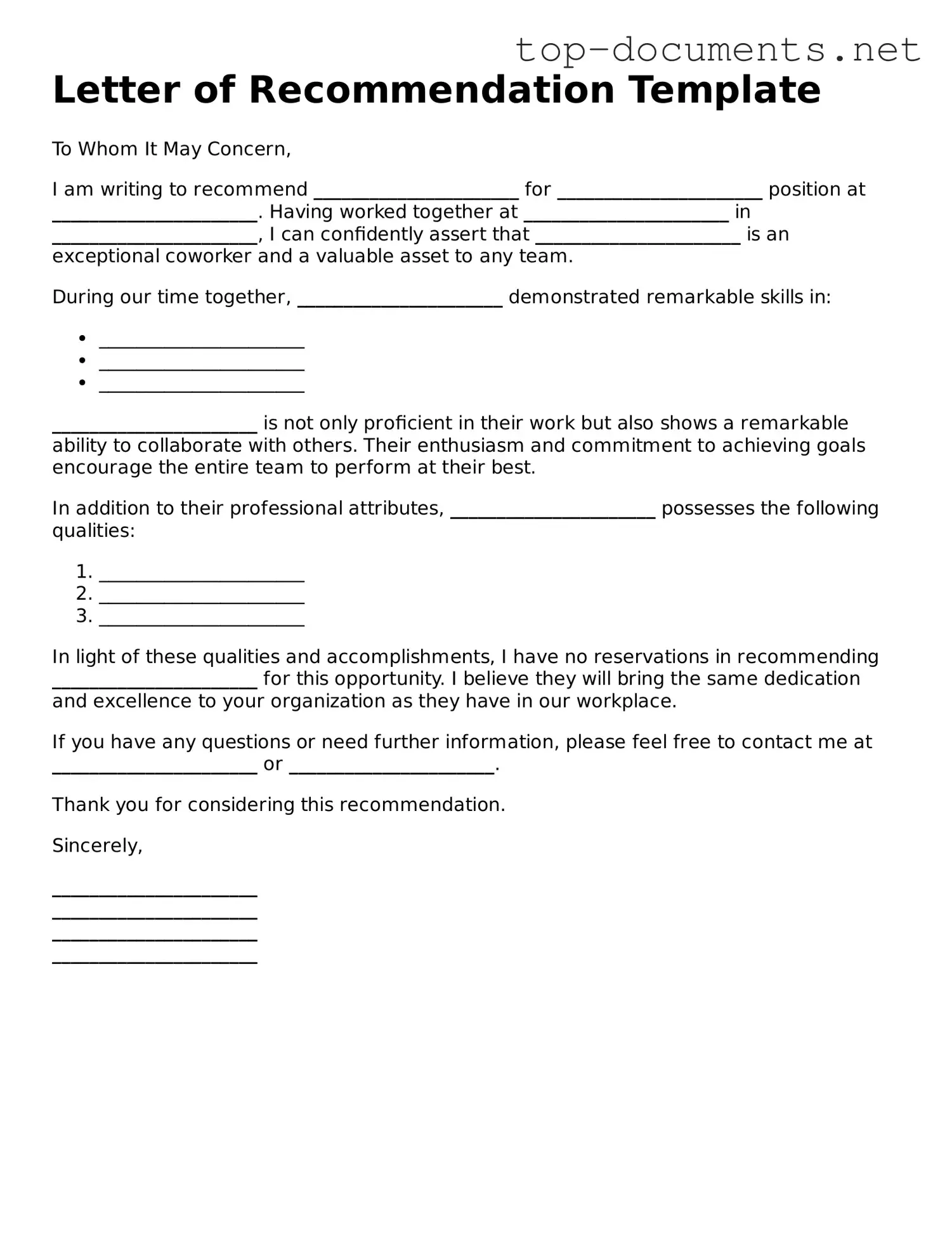 Attorney-Verified Letter of Recommendation for Coworker Form