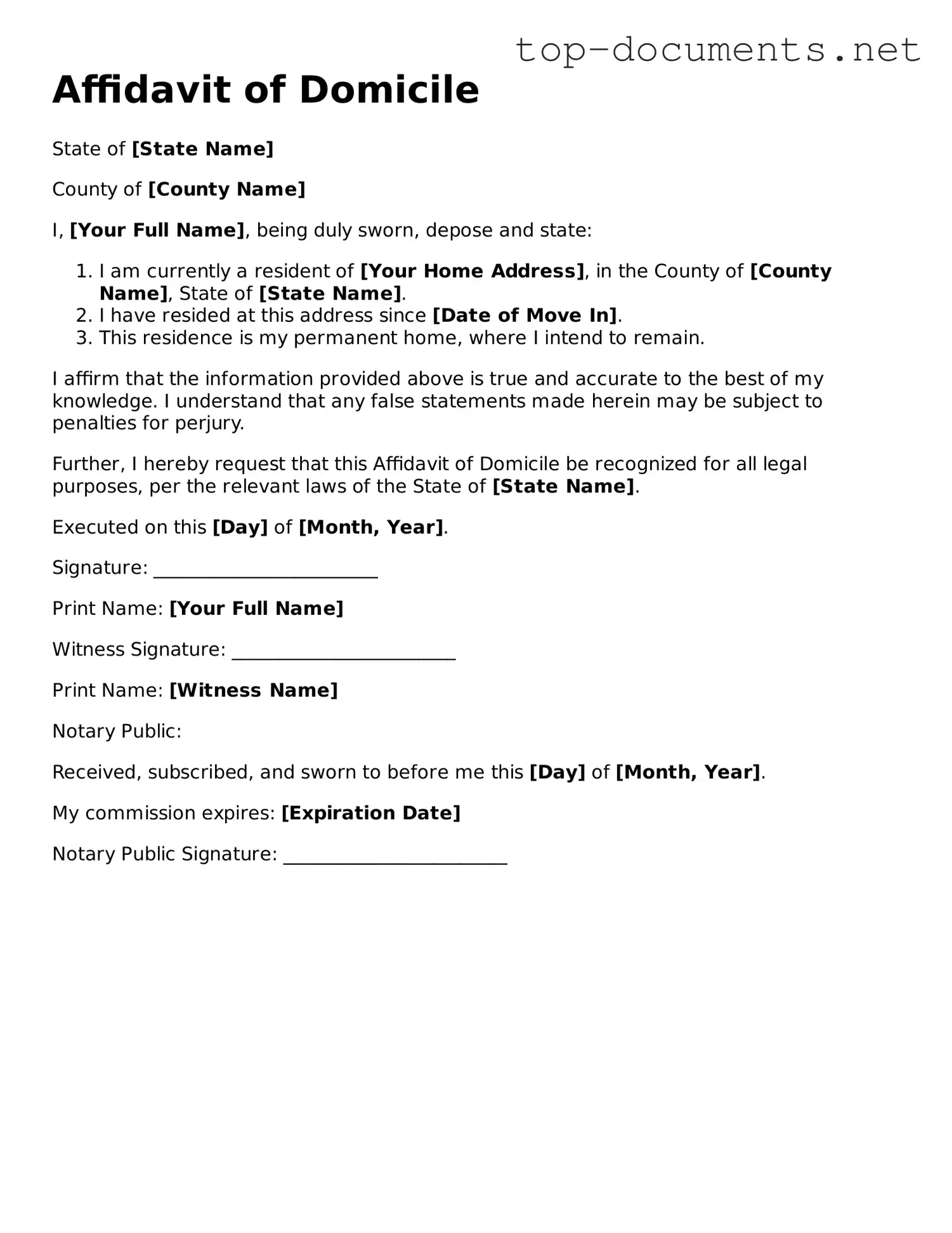 Attorney-Verified Affidavit of Domicile Form