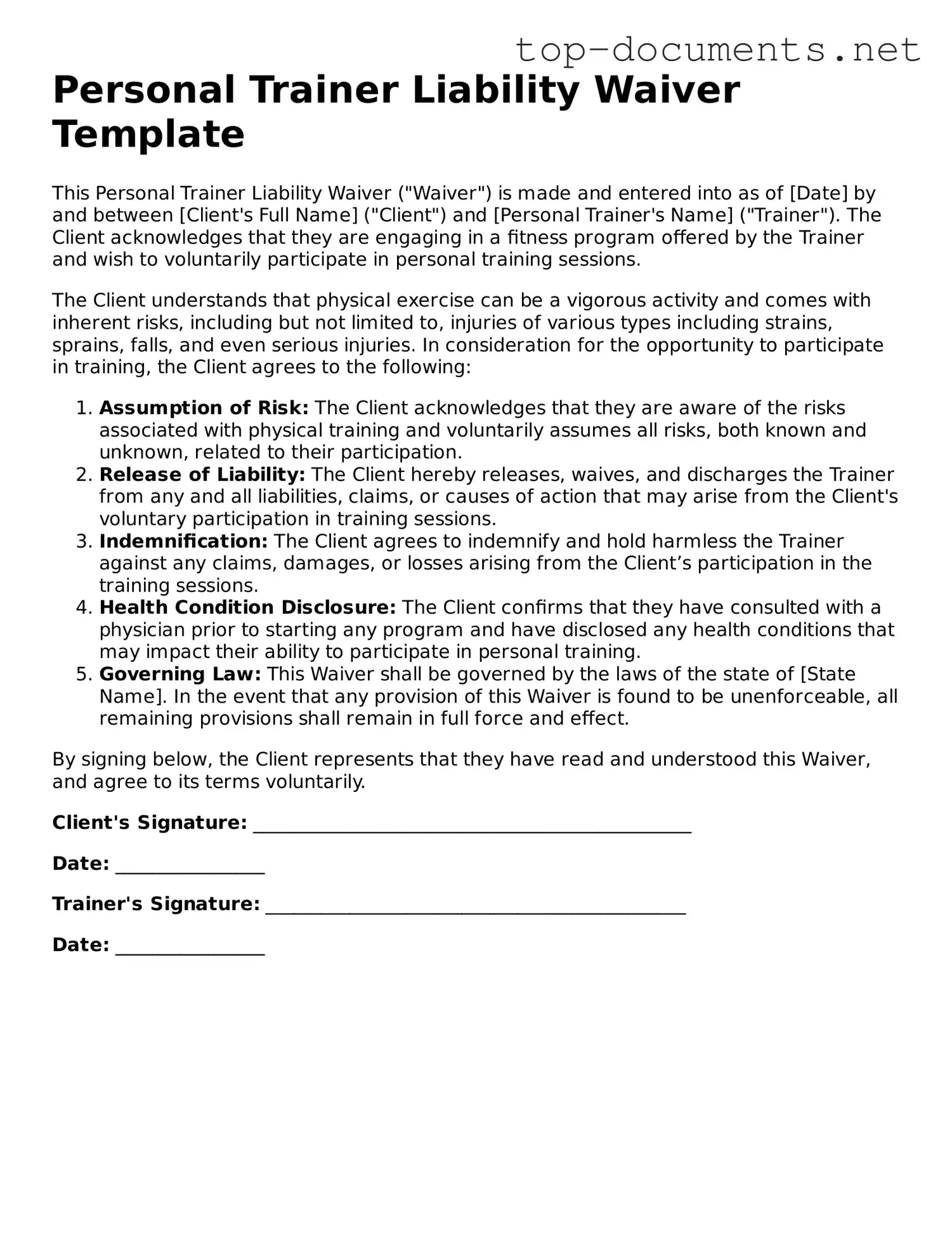 Attorney-Verified Personal Trainer Liability Waiver Form