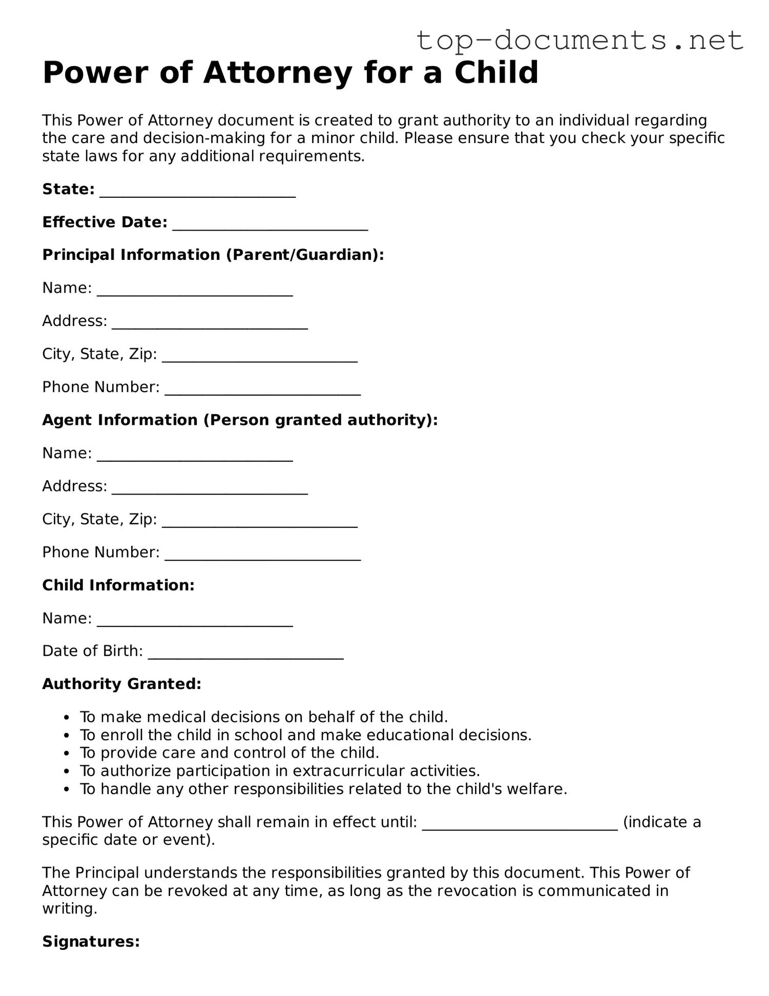 Attorney-Verified Power of Attorney for a Child Form