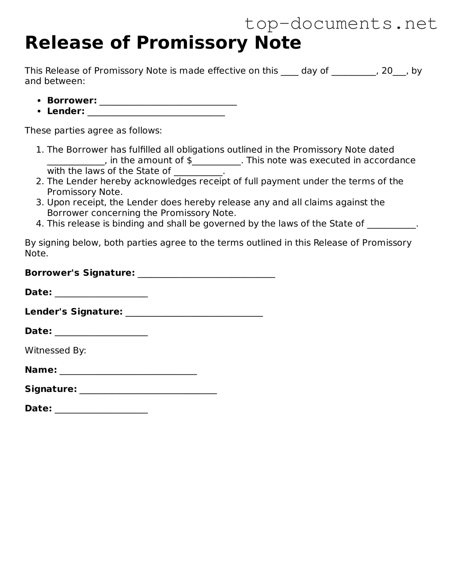 Attorney-Verified Release of Promissory Note Form