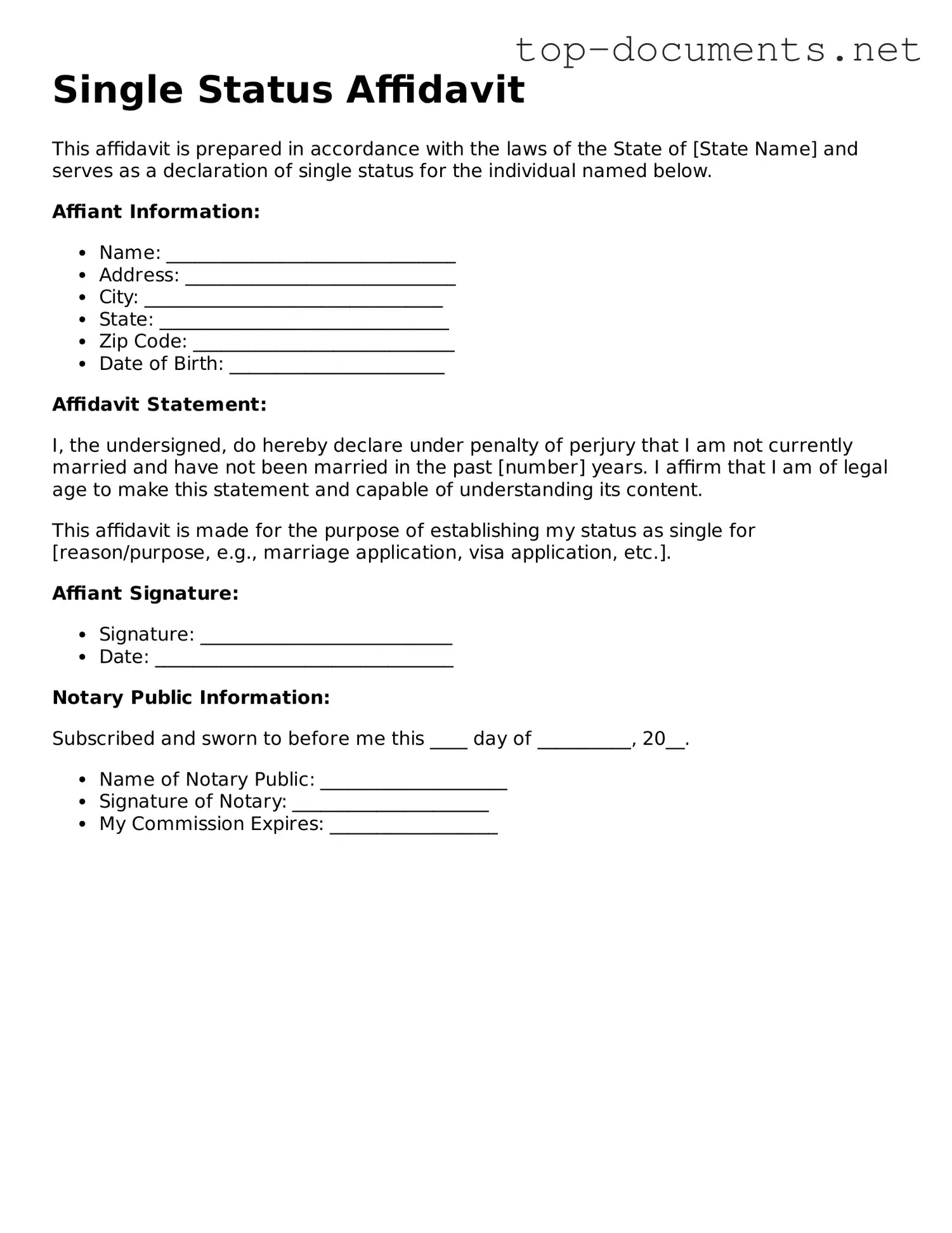 Attorney-Verified Single Status Affidavit Form