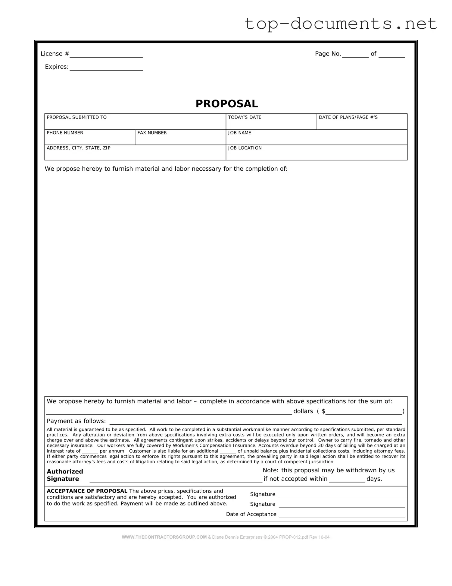 Free Construction proposal form PDF Form