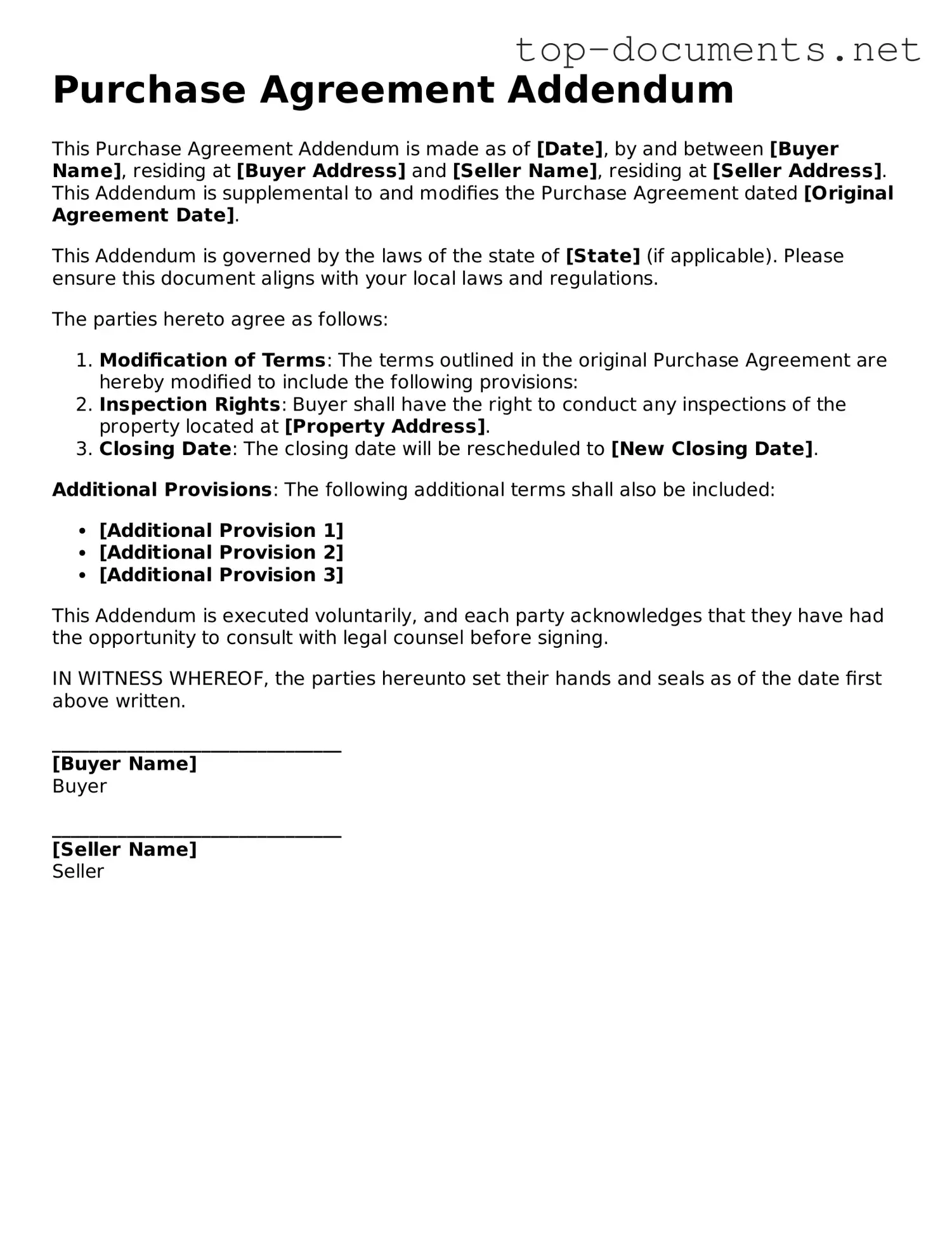 Attorney-Verified Purchase Agreement Addendum Form