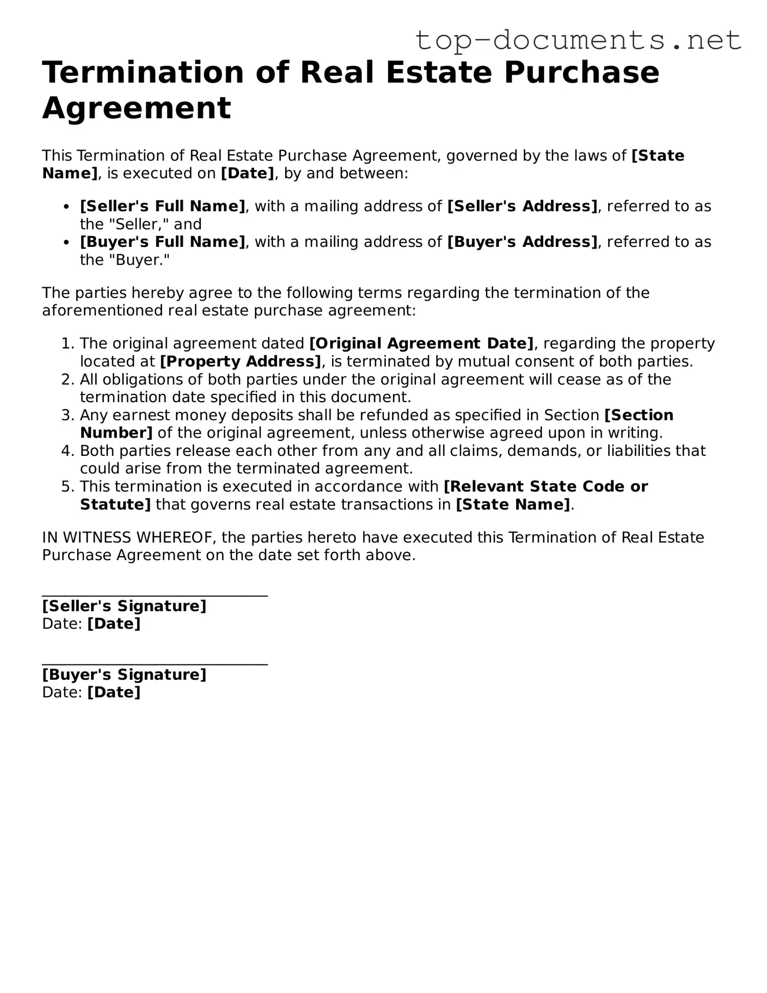 Attorney-Verified Termination of Real Estate Purchase Agreement Form