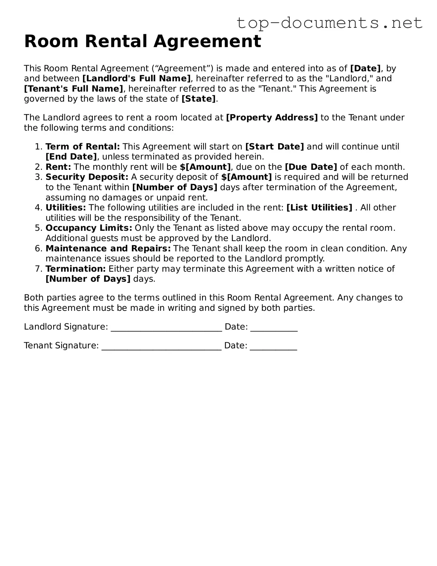 Attorney-Verified Room Rental Agreement Form