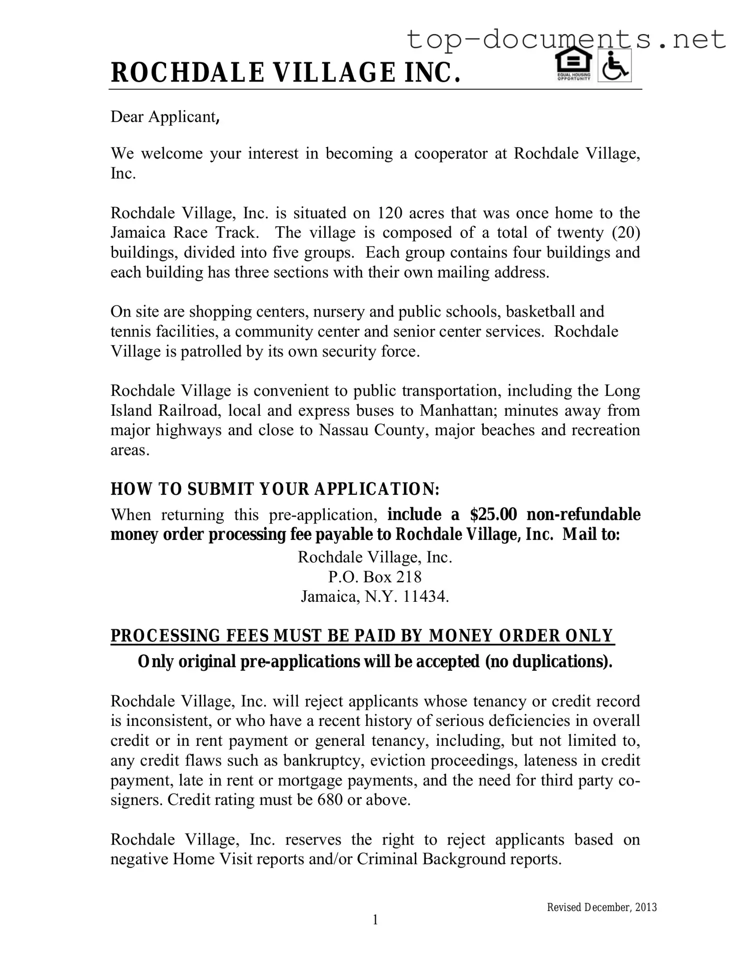 Free Rochdale village application PDF Form