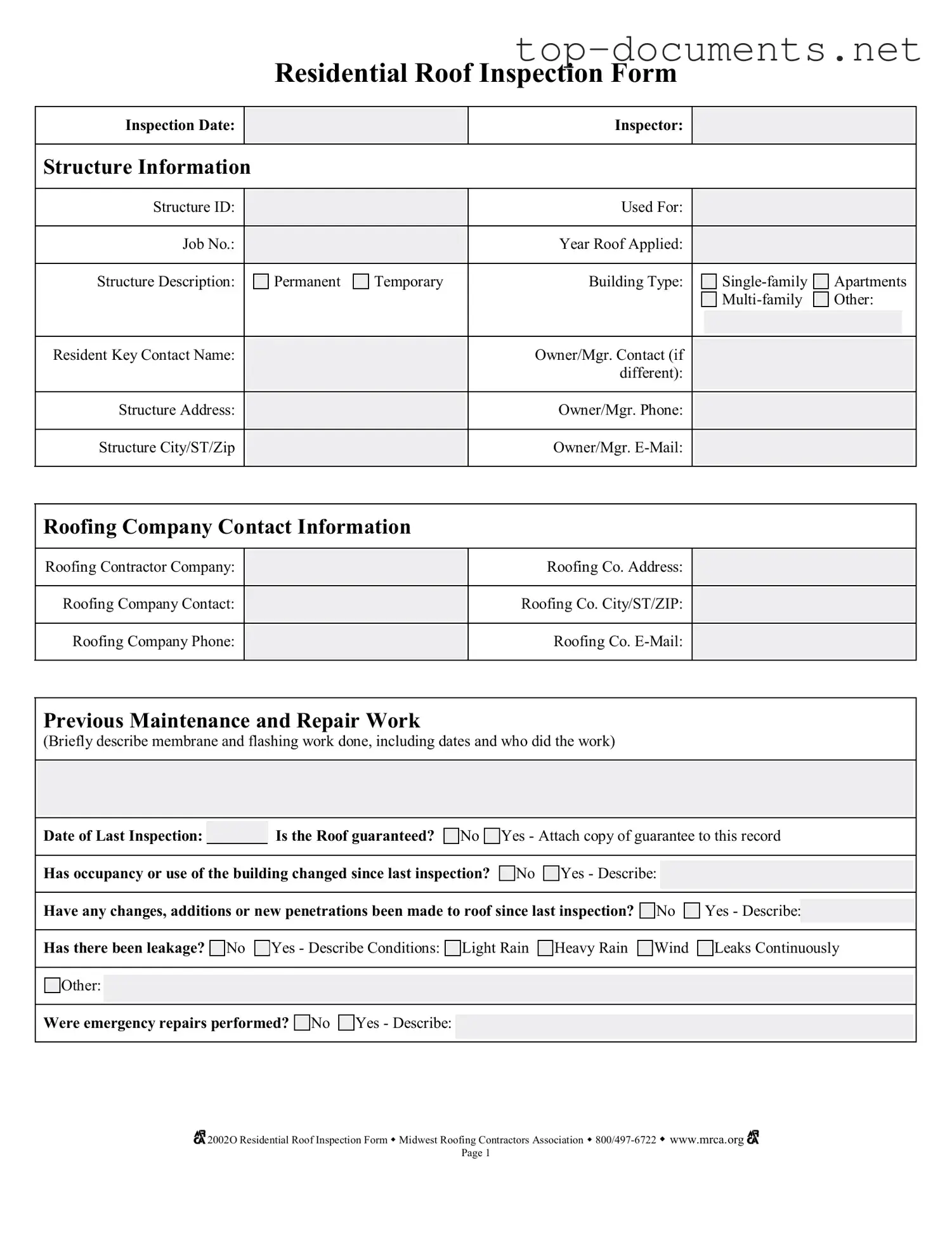 Free Roof Inspection PDF Form