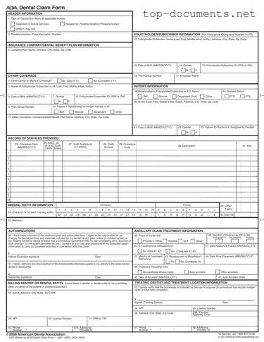 Free Ada Dental Claim PDF Form