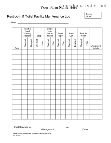 Free Bathroom Cleaning Log Sheet PDF Form