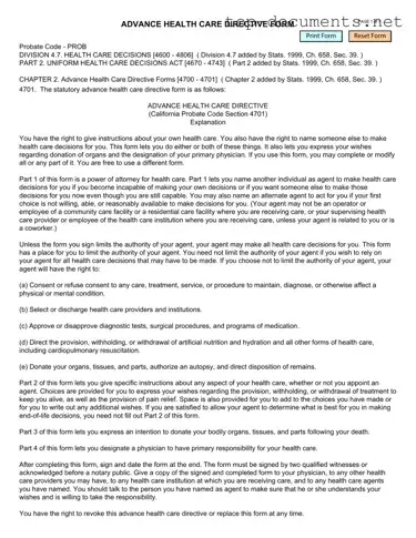 Free California Advanced Health Care Directive PDF Form