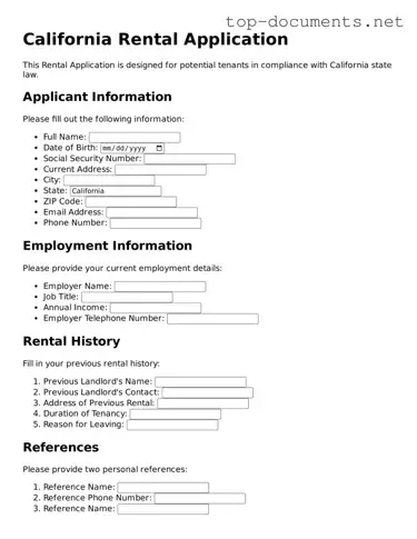 Printable Rental Application Form for the State of California