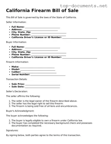 Printable Firearm Bill of Sale Form for the State of California