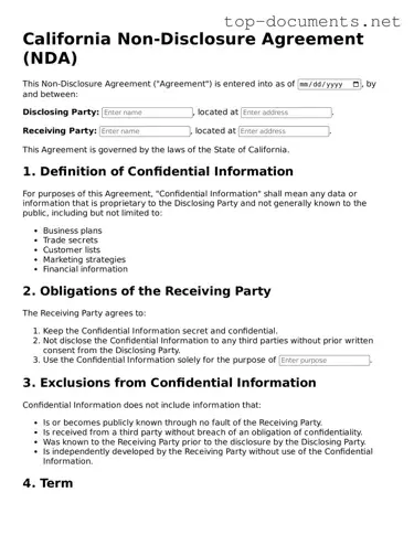 Printable Non-disclosure Agreement Form for the State of California