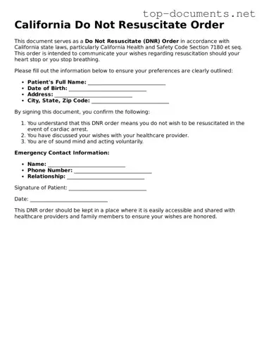 Printable Do Not Resuscitate Order Form for the State of California