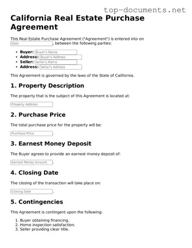 Printable Real Estate Purchase Agreement Form for the State of California