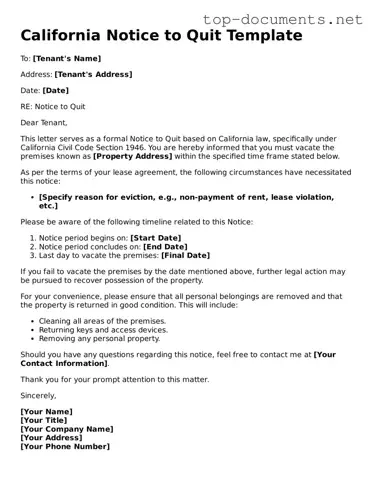 Printable Notice to Quit Form for the State of California