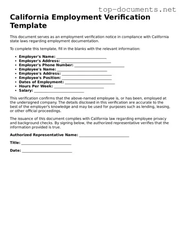 Printable Employment Verification Form for the State of California